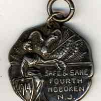 Sterling silver medal for Safe & Sane Fourth, Hoboken, N.J., 1914. Engraved on reverse: Senior 440, G.A.B.