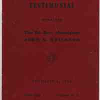Program: Testimonial honoring The Right Reverend Monsignor John A. Wiesbrod, Pastor Saints Peter & Paul Church, Union Club, Hoboken, Dec. 6, 1954.