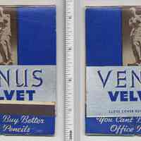 Matchbook, oversize: Venus Velvet [Pencils], American Pencil Co., N.Y.; Hoboken, N.J.; Fred Maison, Jr. N.d., ca. 1933-1940.