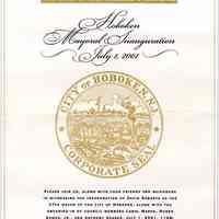 Digital images of program and related items for 2001 Inaugural Ceremonies for Mayor David Roberts and Municipal Council, Hoboken, 2001.