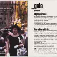 Announcement card: The Flora Dora Girls Weekly Sewing Circle; exhibition, Big Questions. Gaia (_gaia). October 19, 2008.