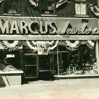 B+W photo of the exterior of Marcus Jewelers at its Grand Opening, Hoboken, April 3, 1954.