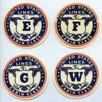          2: baggage labels, 4; United States Lines; Cabin Class; E, F, G, W
   