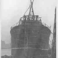 B+W photo of the S.S. Balfen undergoing repair in dry dock, Hoboken, no date, ca. 1935.