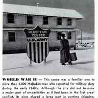 Reference image: View of a man in front of sign for U.S. Army Reception Center, Hoboken(?), no date, ca. 1942-45.