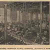          detail bottom photo: view of grinding room of Drawing Instrument Dept.
   