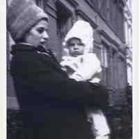 B+W photo of Donald Fontana held by his mother(?), Hoboken, n.d., ca. 1968.