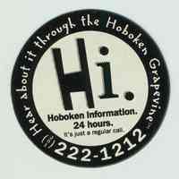 Advertising magnet for Hi. Hoboken Information, a telephone information line, Hoboken, no date, ca. 2000.