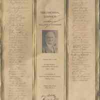 Signed testimonal dinner certificate for William Sperber 50th Anniversary, Tietjen & Lang, 1936.