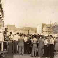 Digital image of sepia-tone photo of people boarding a dayliner for DeSapio Democratic Association outing, Hoboken, no date, ca. 1945-1947.