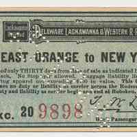 Ticket: D.L.& W. R.R. Return trip, East Orange to New York, May 17, 1904.