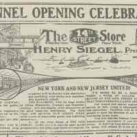 Digital image of newspaper ad: Hudson Tunnel Opening Celebration Week! The 14th Street Store, (N.Y., 1908.)