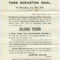 Notice: 167th Auction Sale. 50,000 TONS SCRANTON COAL, On Wednesday, July 30th, 1879. (Hoboken Depot D.L. & W. R.R.)