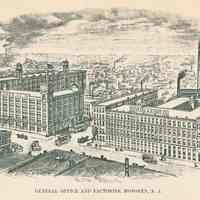 Print: black-and-white photostatic copy of an engraving of the Keuffel & Esser Co. buildings in Hoboken, no date, ca. 1930.