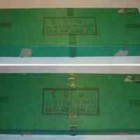 Box with spider web frame for housing living spider & spider web harvesting; made & used by Keuffel & Esser Co., Hoboken. N.d., ca. 1950-early 1960s.