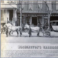          Sepia tone photo of Washington's Carriage in front of B.N. Crane, Furnishing Undertaker, 80-82 Washington St., Hoboken, 1872. picture number 7
   
