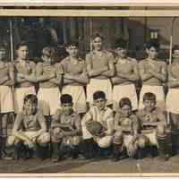 Sepia-tone photo of a Hoboken Football (soccer) Club team with coaches. (Hoboken?), n.d., ca. 1940s.