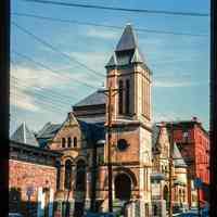          Color slide of eye-level view of front and side façades of the First Baptist Church at 901 Bloomfield on the NE corner of Bloomfield and 9th picture number 1
   