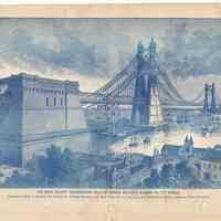 Article & illustration about proposed North River Bridge. Published: New York Illustrated News, Vol. III, No. 106, Sat., Feb. 1, 1890.