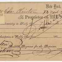 File receipt of paid bill for legal notice printed in N.Y. Sun by Board of Water Commissioners, City of Hoboken, Dec. 30, 1859.