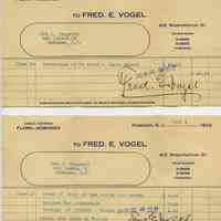 Receipts for floral decor and flowers for wedding from Fred. E. Vogel, 415 Washington St., Hoboken, July 1, 1932. Paid June 30, 1932.