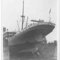 B+W photo of a port stern view of the S.S. Pastores in dry dock, Hoboken, no date, ca. 1940.