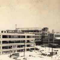 Sepia-tone photo of Maxwell House Coffee plant under construction at Eleventh & Hudson Sts., Hoboken, winter, 1938-1939.