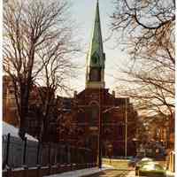 Color photo of Saint Matthew Trinity Lutheran Parish, 8th & Hudson Sts., Hoboken, Jan. 1977.