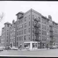 B&W photo of mixed-use apartment building at 129 Magnolia Avenue, Jersey City.