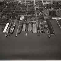 B+W aerial photo of northern waterfront looking west, Hoboken, June 25, 1950.