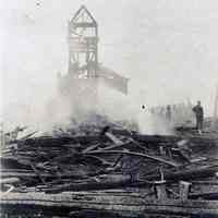 Sepia-tone photos, 5, of aftermath of Aug. 1905 ferry & railroad terminal fire, Hoboken, n.d., ca. Aug. 8-10, 1905.