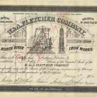Stock certificate: W. & A. Fletcher Co.; North River Iron Works [of Hoboken] for 50 shares, dated February 8, 1904