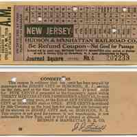 Refund coupon: Hudson & Manhattan Railroad, New Jersey 5 cent coupon. Sept 2, no year (possibly 1944 to 1951.)