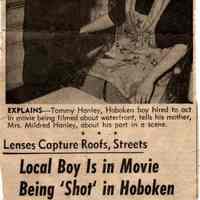 Newspaper clipping, article titled "Local Boy Is in Movie Being 