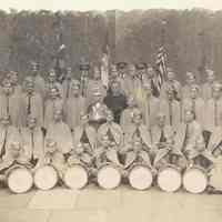 Black-and-white group photo of the Our Lady of Grace [Church, Fife, Drum & Bugle] Columbus Cadet Corps, Hoboken?, 1935.