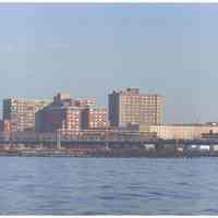 Color photo of N.J. Transit railyards at Hoboken Terminal from Hudson River, Hoboken, n.d., ca. 2000.