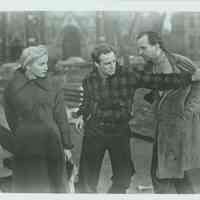 B+W copy photo of an "On the Waterfront" movie still showing Marlon Brando and Eva Marie Saint in Church Square Park, Hoboken, N.J., no date, ca. Nov.