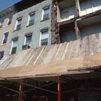 Color slide of facade replacement underway on the east side of the 400 block of Washington St., Hoboken, June, 1983.