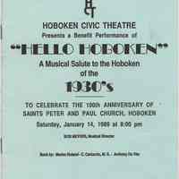 Program for "Hello Hoboken" benefit performance to celebrate Saints Peter and Paul Church 100th Anniversary, Hoboken, 1989.