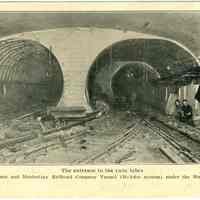          Digital image of Hudson & Manhattan R.R. postcard titled: The entrance to the twin tubes. 1908. picture number 1
   