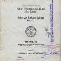 Document: Modifying Certificate of Public Service Commission to H. & M. R.R., re tunnels to Grand Central, April 1916. Printer