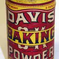 Can: Davis OK Baking Powder. 6 oz. R. B. Davis Co., Hoboken, n.d., ca. 1915-1925. Unopened.