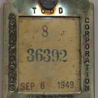 Todd Shipyards Corporation, Hoboken, employee identification badge. Dated Sept. 6, 1949.
