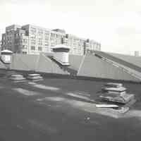 Digital image of B+W photo of former Maxwell House Coffee plant interior, Can Factory, roof, Hoboken, 2003.