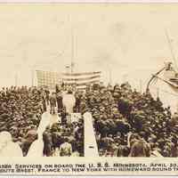 Postcard: Easter Services...the U.S.S. Minnesota, Apr.20, 1919, Enroute...to New York with Homeward Bound Troops. Postmarked Hoboken, Apr. 25, (1919.)