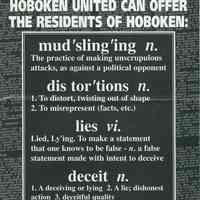 Political campaign pamphlet for the Hoboken City Council candidates supported by Mayor Anthony Russo, Hoboken, 1999.