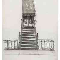 Greyscale Illustration of 1120 Garden St., by Kevin McCloskey, circa 1986