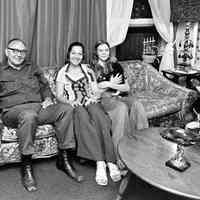 B+W photo of a family in their living room, location unknown, Hoboken, N.J., no date (ca. 1968-1972).