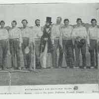 B+W photocopy of printed photo of the Knickerbocker & Excelsior baseball teams, no place, 1858.