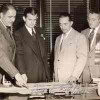 Digital image of b+w photo of Mayor Fred DeSapio with 3 Kiwanis Club members organizing a benefit fight program for P.A.L., Hoboken, June, 1948.